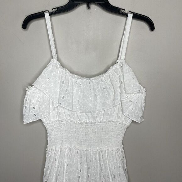 SLATE & WILLOW Ruffle Dress Women Large White Eyelet Midi Tiered 100% Cotton - Picture 3 of 15